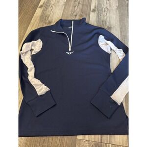 Tuffrider Equestrian 1/4 Zip Sun Shirt Navy Blue White Mesh Long Sleeve  Small